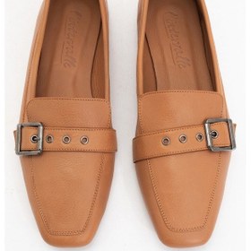 Resim Luvi Shoes Perıwınkle Taba Cilt Hakiki Deri Kemerli Kadın Loafer Ayakkabı Taba Deri 