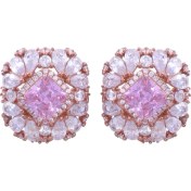 Resim Nusnus Pembe Taşlı Rose Gold Gümüş Küpe 