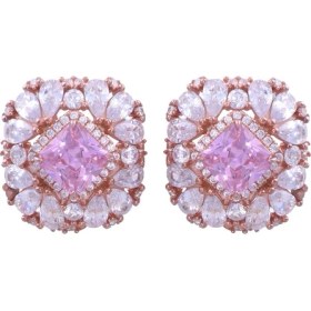 Resim Nusnus Pembe Taşlı Rose Gold Gümüş Küpe 