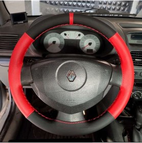 Resim deri DİKİŞLİ DİREKSİYON KILIFI SİYAH/KIRMIZI KIRMIZI YÜZÜK/DİKİŞLİ 