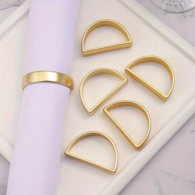 Resim 6 adet Altın Paslanmaz Çelik Peçete Halkaları - Katı Renkli D-Şekilli Masa Dekoru, Noel, Şık Parti Aksesuarları, Yemek Atmosferi Geliştirme İçin Non-Woven Kumaş Tutucular 