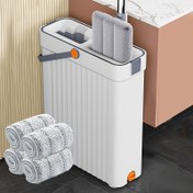 Resim Yıkanabilir ve Tekrar Kullanılabilir 4 Adet Bezi İçeren Mop ve Kova Seti, Makinede Yıkanabilir Uyumlu Bezler, Hem Islak Hem de Kuru Temizlik için, Tüm Zemin Tiplerine Uygun, Pencereler için, Noel Hediyesi 