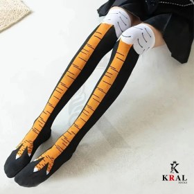 Resim Kral Socks Kadın Dizüstü Çorap (3 Çift) Diz Üstü Zebra - Siyah - Tavuk Bacağı Çorap 