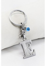 Resim Yıldızlı Çerçeveli Nazar Boncuklu Gümüş Renkli Metal E Harfi Anah 