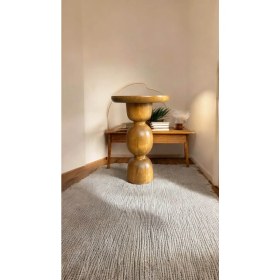 Resim Wooden Ahşap Tekli Mantar Yan Sehpa Modern Tütün Renk Fiskos 