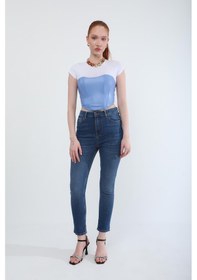 Resim Kadın Slim Fit Likralı Esnek Jean Pantolon Mavi Mavi 