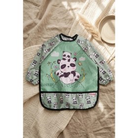Resim Babydonat Panda Desenli Sıvı Geçirmez Kollu Mama Önlüğü 6-24 Ay - Blw Uyumlu, Leke Tutmayan Bebek Etkinlik Önlüğü 