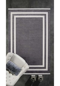 Resim By Özer Halı Gri Renk Bordürlü Modern Gümüşsuyu Black & Brown 11297 Salon Halısı Çok Renkli 