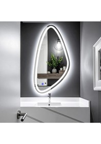 Resim Sinela Beyaz Led'li Lazer Kumlamalı Lavabo & Banyo Aynası Dokunmatik Sensörlü 80 X 40 Cm 