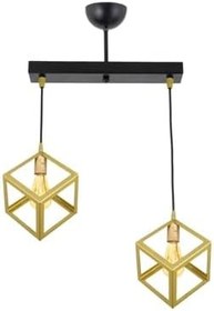 Resim Lambadar Rustik Retro Model Geometrik Sarkıt Metal Küp Avize Gold_1 Tek Ebat Unisex 3528-2Golddik 