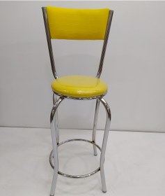 Resim Sandalye BAR Tipi Yüksek Model 4adet SARI Suni deri döşem Metal Transmisyon Çelik nikelaj El Yapım Abanoz 