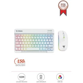Resim Torima Tmk-09 Beyaz Şarj Edilebilir Rgb Işıklı Kablosuz Klavye Mouse Seti 
