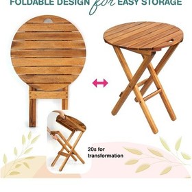 Resim 60x50x40 Cm Ahşap Katlanır Yuvarlak Kamp Masası Piknik, Bahçe Ve Balkon Kolay Taşımalı - Doğal Bambu Rengi Ahşap 
