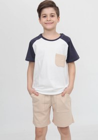 Resim Reglan Cepli Tshirt ve Şort Erkek Çocuk Takım - Turuncu / 3-4 Yaş 