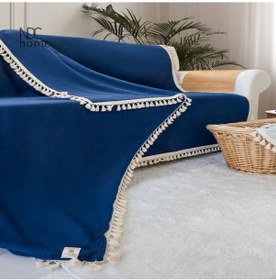 Resim Dnc Home Tekstil Ndchome Premium Keten Lacivert Ponponlu Koltuk Örtüsü 170 X 220 