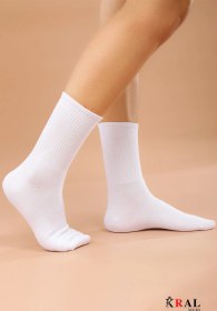 Resim Kral Socks Unisex Beyaz 6 Çift Pamuklu Tenis Spor Uzun Soket Boy Çorap Beyaz 