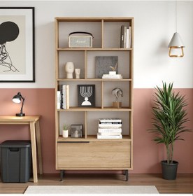 Resim Robin Home Dekoratif Kitaplık Raf Metal Ayaklı 176cm Kapaklı Sepet Kahverengi 