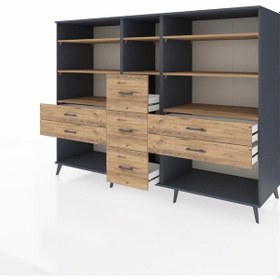 Resim Kronos Dolap 8 Raflı 7 Çekmeceli 220x59x163 Antrasit-çam Antrasit-çam 
