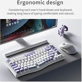Resim Coverzone Ajazz AKS-075 Ergonomik Tasarım, TFT Ekranlı 3 Modlu Mekanik Klavye Mor Beyaz - Flying Fish Switch AKS075 