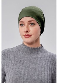 Resim Sonbaharmoda Kadın Tesettür Hazır Pratik Geçmeli Bone Lastikli Kaymaz Haki Haki 