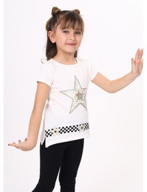 Resim Toontoy Kids Toontoy Kız Çocuk T-shirt Yıldız Baskı Ekru 