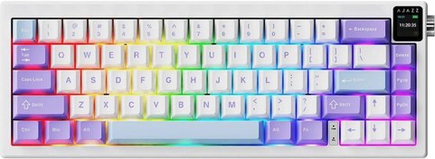 Resim Coverzone Ajazz AK650 Kablosuz Mekanik Klavye 3 Modlu TFT Ekranlı Hot-Swap-65 Tuşlu RGB Mor\u002FDream Switch 