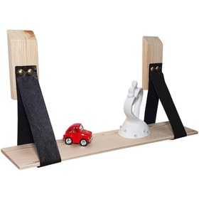 Resim Doğal Ahşap Duvar Deri Kemerli Raf Kitaplık Süs rafı 50cm 
