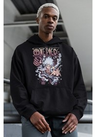 Resim Sevbano Tasarım Monkey D. Luffy Baskılı Unisex Oversize One Piece Anime H Siyah 