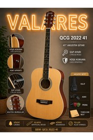 Resim valares QA2022-41 41” Akustik Gitar Sap Ayarlı Köşe Korumalı Gloss Natural Full Set Hediyeli 