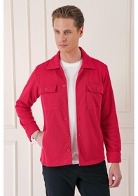 Resim Efor Comfort Fit Kapaklı Cep Fitilli Dokuma Esnek Pamuk Kırmızı Gömlek Ceket G 1561 Kırmızı 