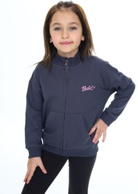 Resim Toontoy Kız Çocuk Lila Dik Yaka Fermuarlı Düşük Omuz Cepli Nakış Baskılı Örme Hırka - 2 İplik Şardon 