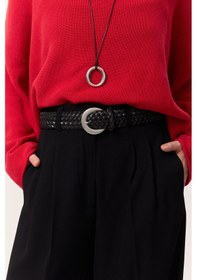 Resim Manuka Örgü Deri Tokalı Kemer Siyah Siyah 