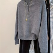 Resim Kadın Modası Kadın Kazak Kadın Pullover Günlük Çok Yönlü Gri Yuvarlak Yaka Pullover Kazak Kadın Sonbahar Kış 2025 Yeni Sonbahar Kış Tembel Bol Uzun 