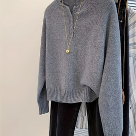 Resim Kadın Modası Kadın Kazak Kadın Pullover Günlük Çok Yönlü Gri Yuvarlak Yaka Pullover Kazak Kadın Sonbahar Kış 2025 Yeni Sonbahar Kış Tembel Bol Uzun 