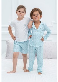 Resim For You Kids 4 Lü Bisiklet Desen Buz Mavi Pijama Takımı 