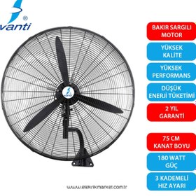 Resim Vanti 30'' 90 Derece 180 Watt Duvar Montajlı Uzaktan Kumandalı Sanayi Tip Vantilatör (VANTİ.KCF292KD) 