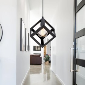 Resim Art&Gift Küp Şeklinde Siyah Metal Sarkıt Hol Avize Genç Odası Çocuk Odası Kare Mutfak Aydınlatması 