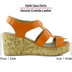 Resim Erkan Saçmacı Xena Turuncu Hakiki Dana Derisi Mantar Taban Görünümlü Dolgu Topuklu Gladyatör Sandalet 
