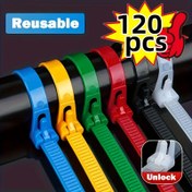 Resim 120 adet Yeniden Kullanılabilir Kendinden Kilitleme Plastik Naylon Kablo Bağları - Karışık Renkler (Mavi, Yeşil, Kırmızı, Sarı, Beyaz) ile Ribbed Tasarım ile Güvenli Bağlantı, Dayanıklı ve Esnek İç/Dış Mekan Kullanımı, İç Mekan Kablo Yönetimi, Canlı Renk Seçenekleri, Esnek Kablo Bağları 