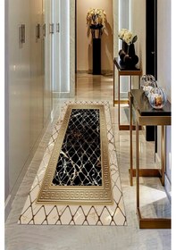 Resim Makinede Yıkanabilir Leke Tutmaz Vizon-siyah Pvc Deri Kaymaz Taban Versace Yolluk Saçaksız Halı B1277 Çok Renkli 