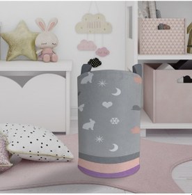 Resim Mekta Home Bebek Ve Çocuk Odası Renkli Soft Ve Karışık Figür Desenli Oyuncak Sepeti Gri 