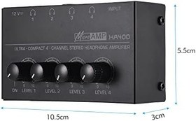 Resim HA400 Ultra-kompakt 4 Kanallı Mini Audio Stereo Kulaklık Amplifikatörü, Güç Adaptörlü 