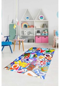 Resim Dijital Baskılı Renkli Harf Desen Dekoratif Yıkanabilir Kaymaz Taban Çocuk Halısı Çok Renkli 