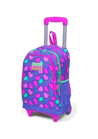 Resim Coral High Kids Lavanta Pembe Kalp Desenli Işıklı Tekerlekli Üç Bölmeli Çekçekli Sırt Çantası 23359 