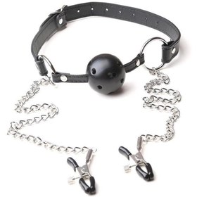 Resim Genel Markalar Ball Gag & Nipple Clamps Göğüs Ucu Ve Ağız Topu 