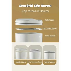 Resim Berdina Home Sensörlü Çöp Kovası Akıllı Teknolojik Mutfak Banyo Ofis 20L Uv Işık Antibakteriyel Koku Geçirmez 