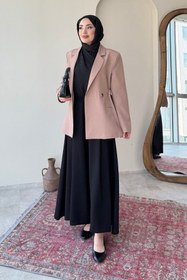 Resim Tesettür Diyarı Kayle Kuşaklı Blazer Tesettür Ceket- Camel Standart (36-42 Beden Uyumlu) 
