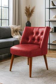 Resim Azra Mobilya Modern Kapitoneli Deri Berjer Sandalye – Ahşap Ayaklı, Demonte Gönderim, Renk Seçenekli 