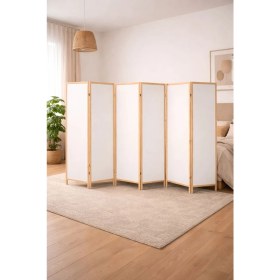 Resim 6 Kanatlı 45 ×175 cm Katlanabilir Modern Beyaz Desenli Ahşap Seperatör Paravan Mdf 