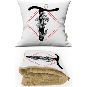 Resim T HARFİ Baskılı Kişiye Özel Opsiyonel Battaniyeli Yastık Kırlent 2 in 1 